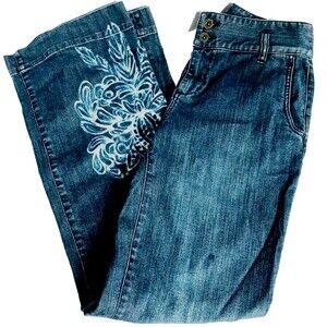 Lauren Jeans Co Jeans Wide Bell Floral Print High Waist Blue 2 Womens Hippie Y2K